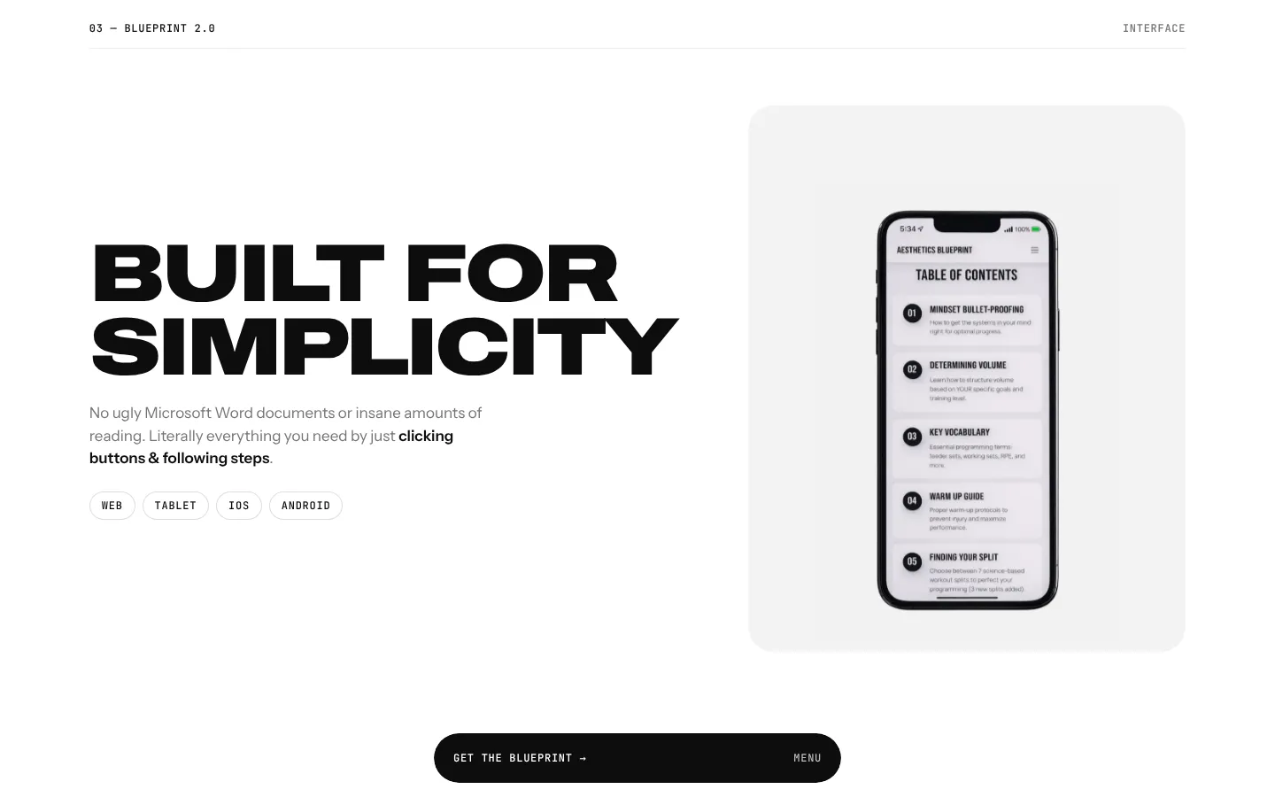 The «Built for simplicity» section with the guide open on a phone