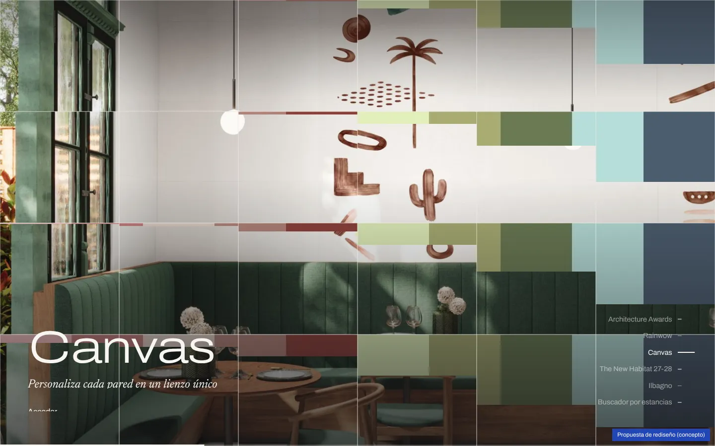 Canvas section: a tiled wall painted like a canvas