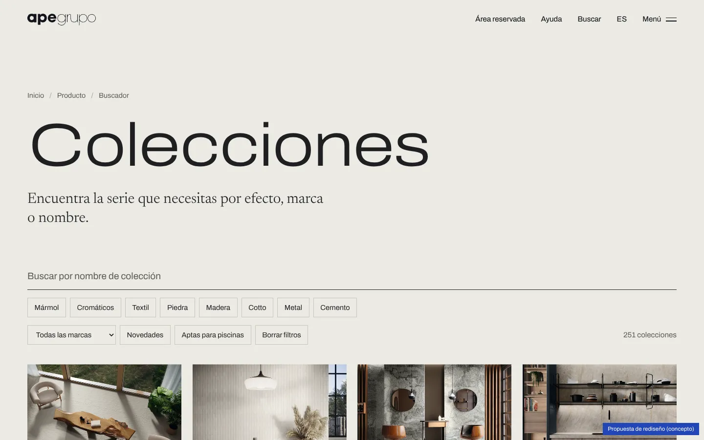 Collection finder with filters by effect and brand and 251 collections