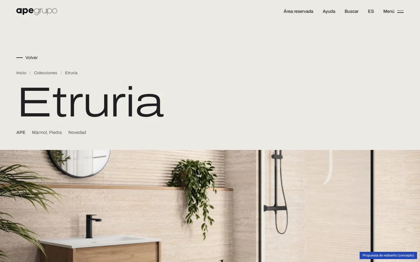 The Etruria collection page with its room-setting photo