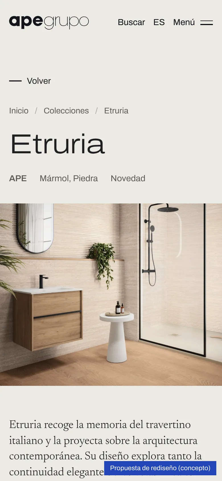 The Etruria page on mobile