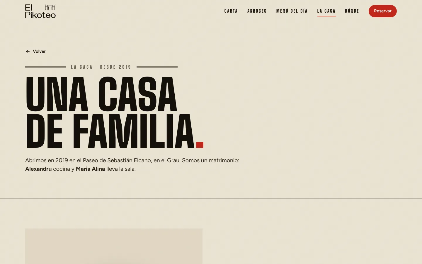 The «Una casa de familia» page with the restaurant’s story