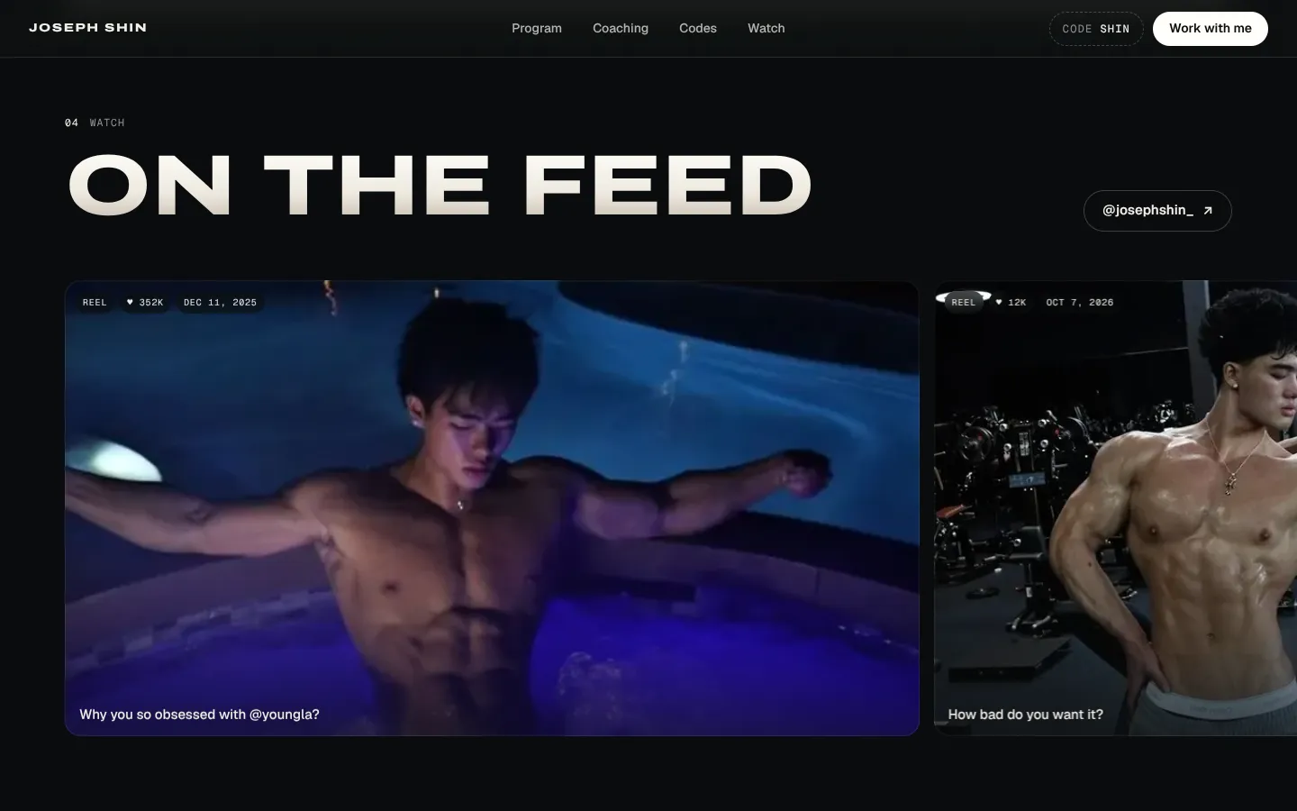 The “On the feed” section with his reels and posts in a horizontal row
