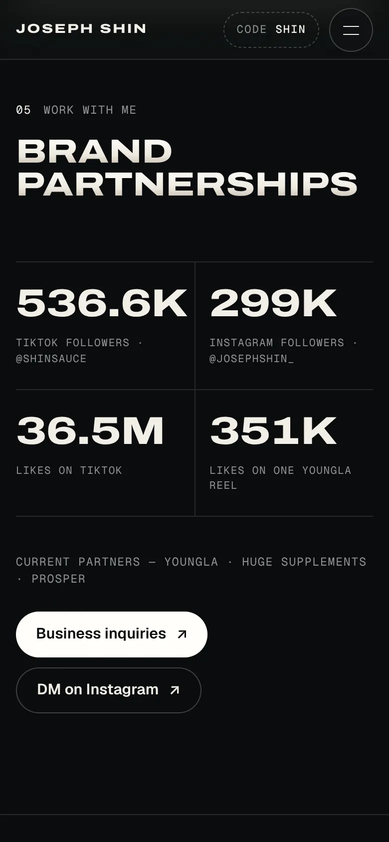 The brands section on mobile